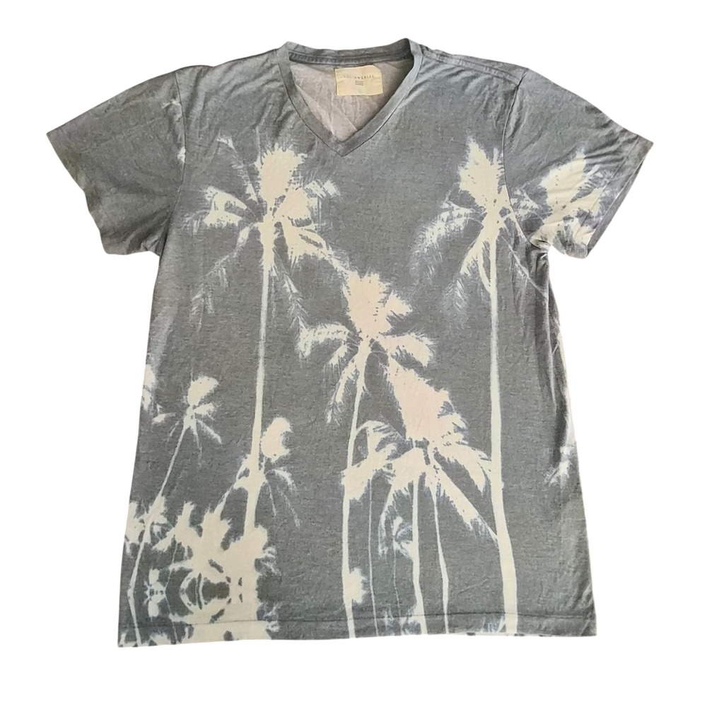 Sol Angeles Mens Palm Tree Bleach Graphic V-Neck T-Shirt Grey Large Made in USA